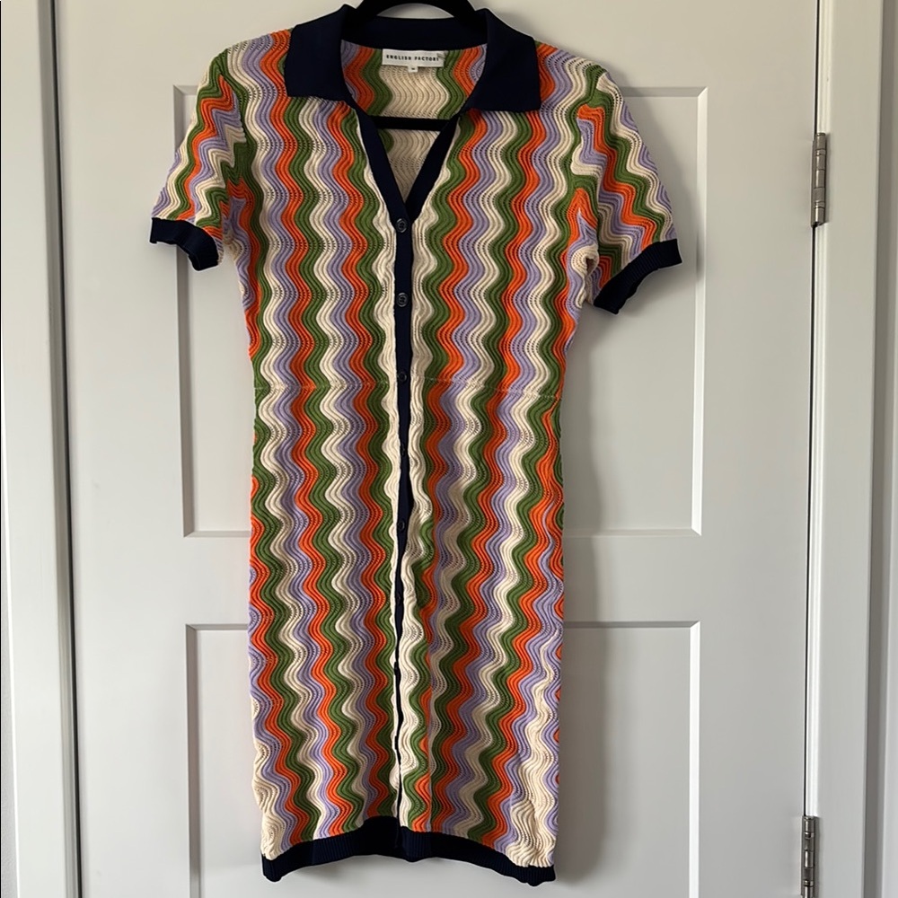 English Factory Orange Brown Polo Collar Mini Dress